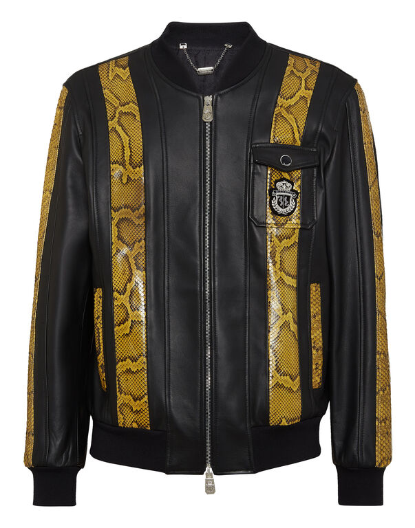 Leather Bomber with Python Inserts