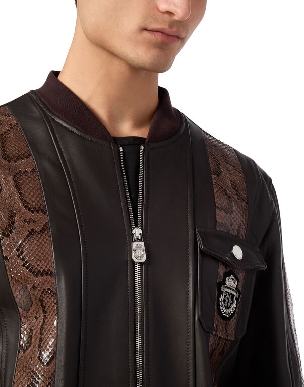 Leather Bomber with Python Inserts