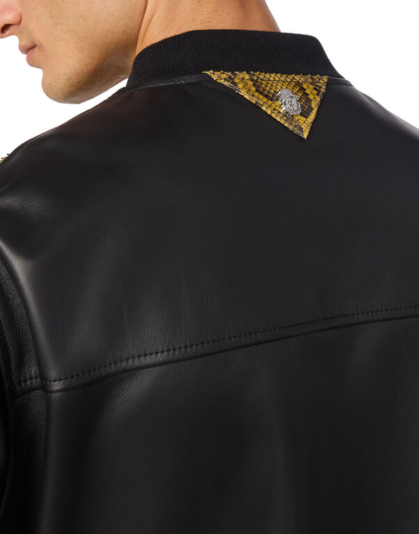 Leather Bomber with Python Inserts