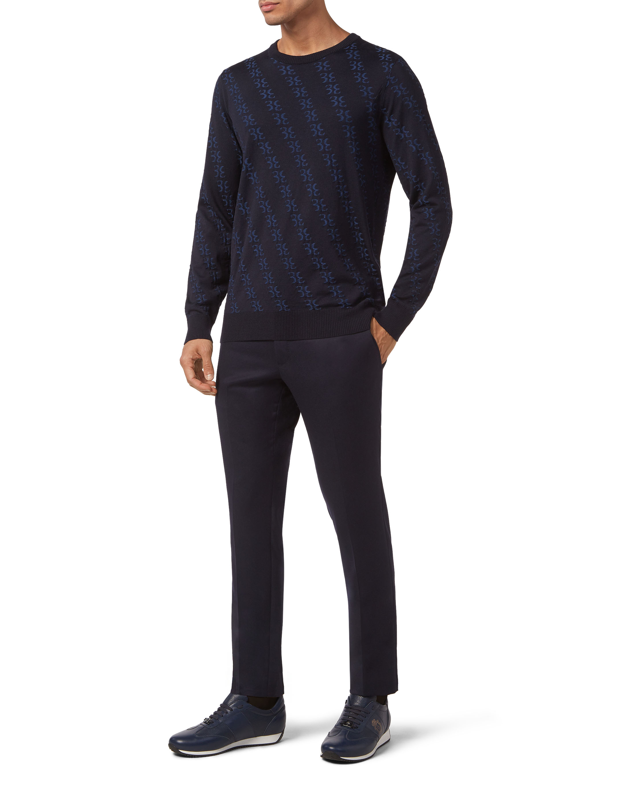 Louis Vuitton Sweater Men's Navy Monogram Crew Neck Cashmere