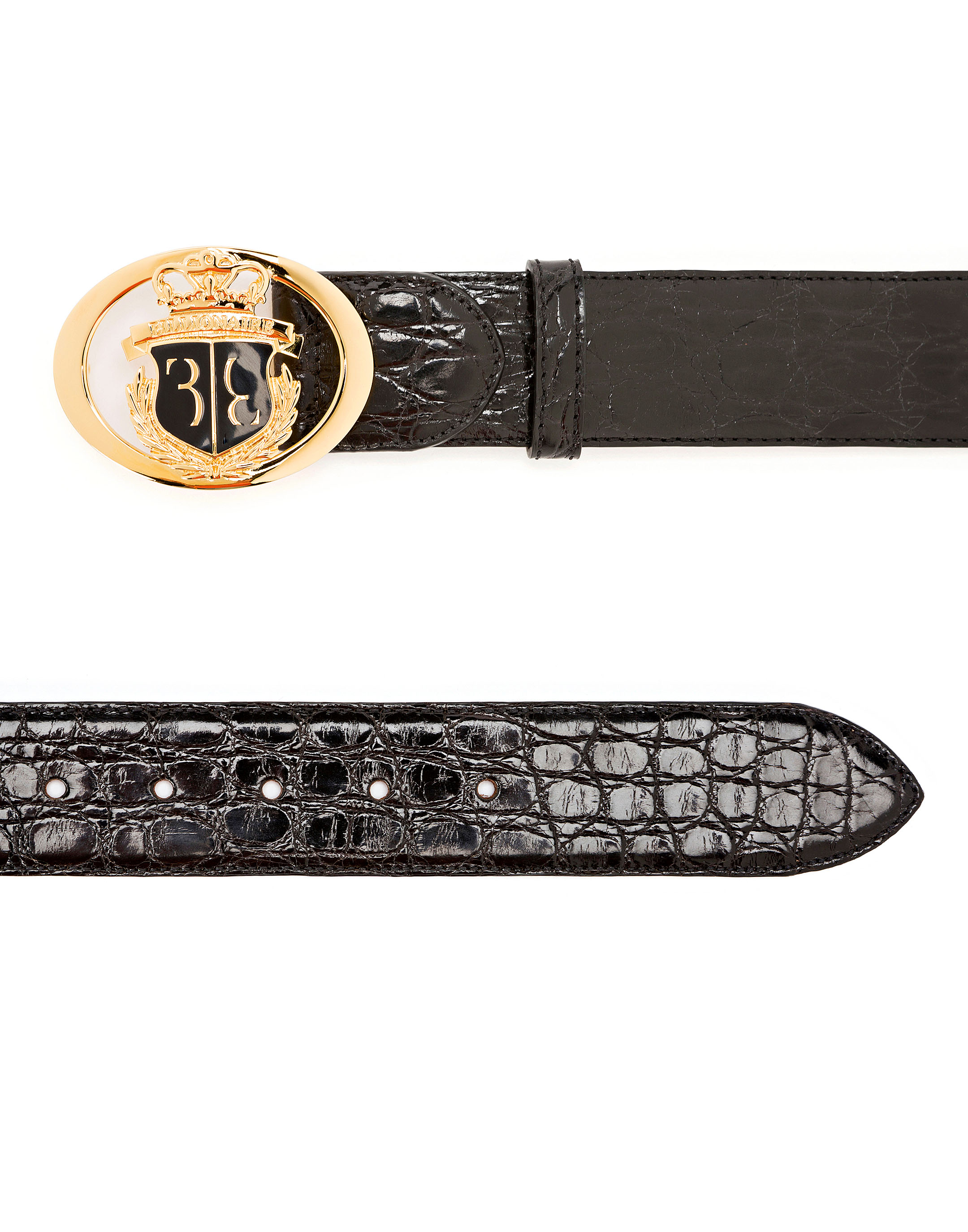 Cadiz Black Leather Crocodile Men's Reversible Belt - İLVİ